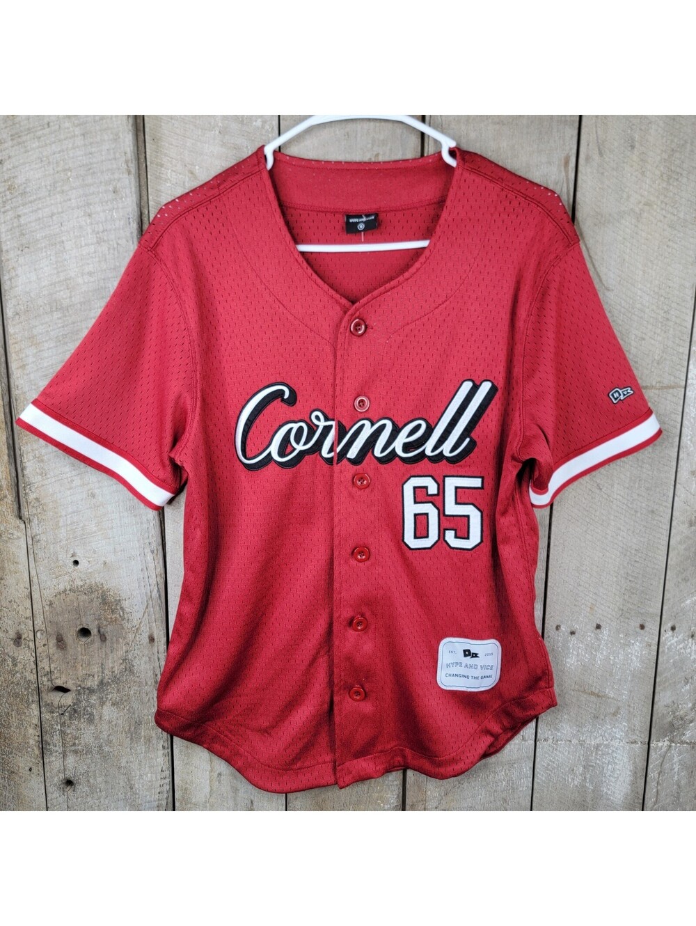 Cornell University Jersey Hype and Vice Red Mesh Button Up Baseball Shirt Size S